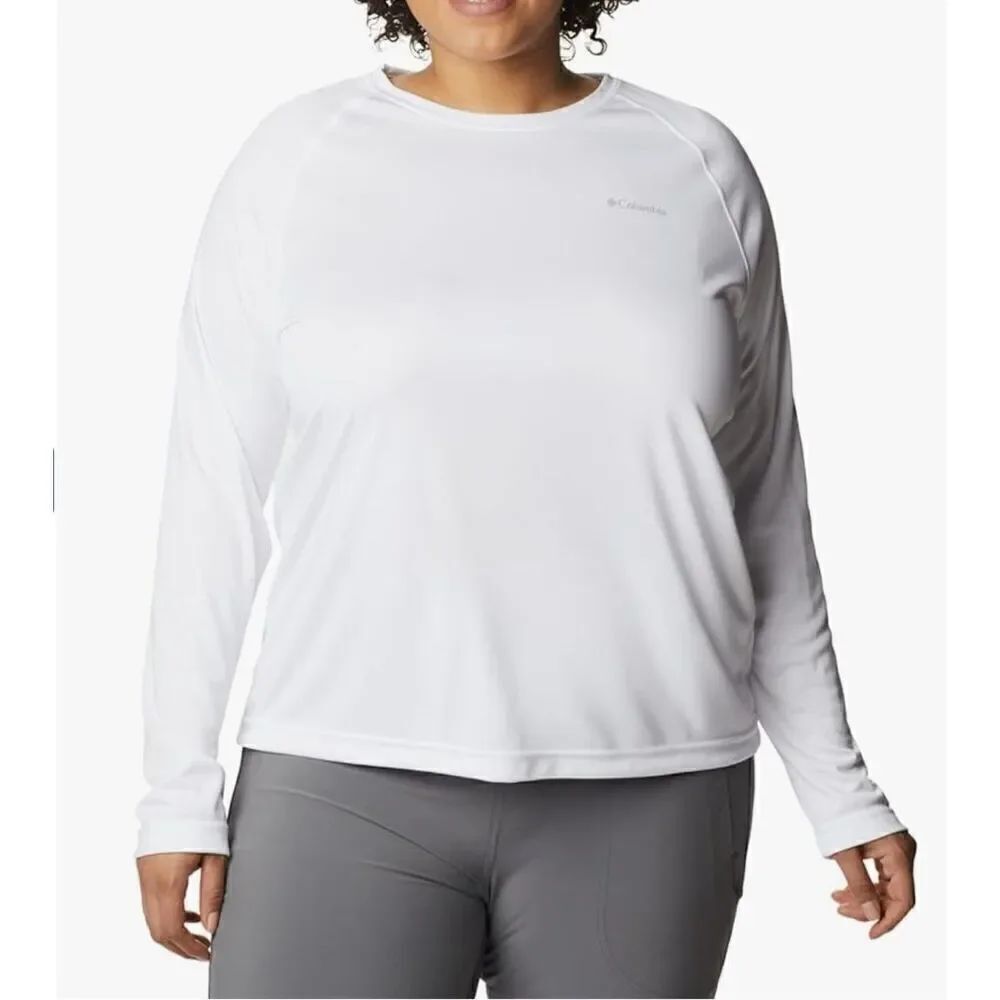 Columbia Women’s 1X PFG Tidal Tee II Solid Long Sleeve Logo Tee in WHITE
